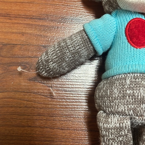 Dan Dee Sock Monkey Brown White Body Blue Shirt Red Apple Stuffed Animal Plush - Picture 2 of 4